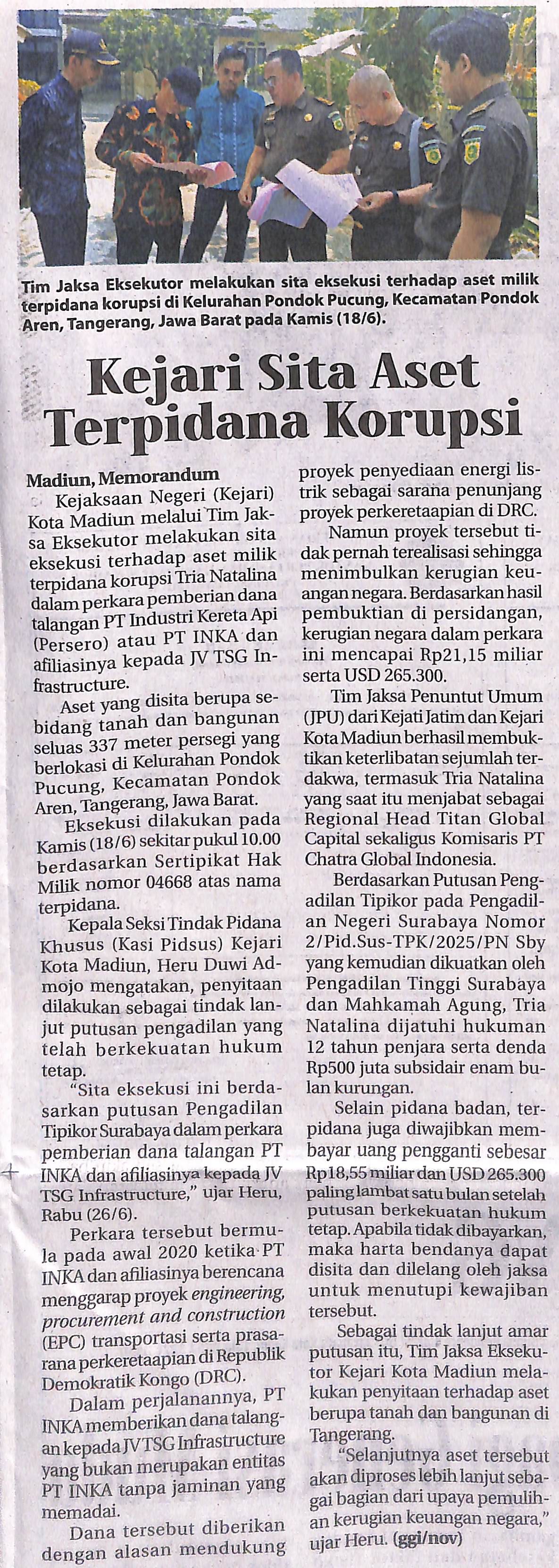 Kejari Sita Aset Terpidana Korupsi