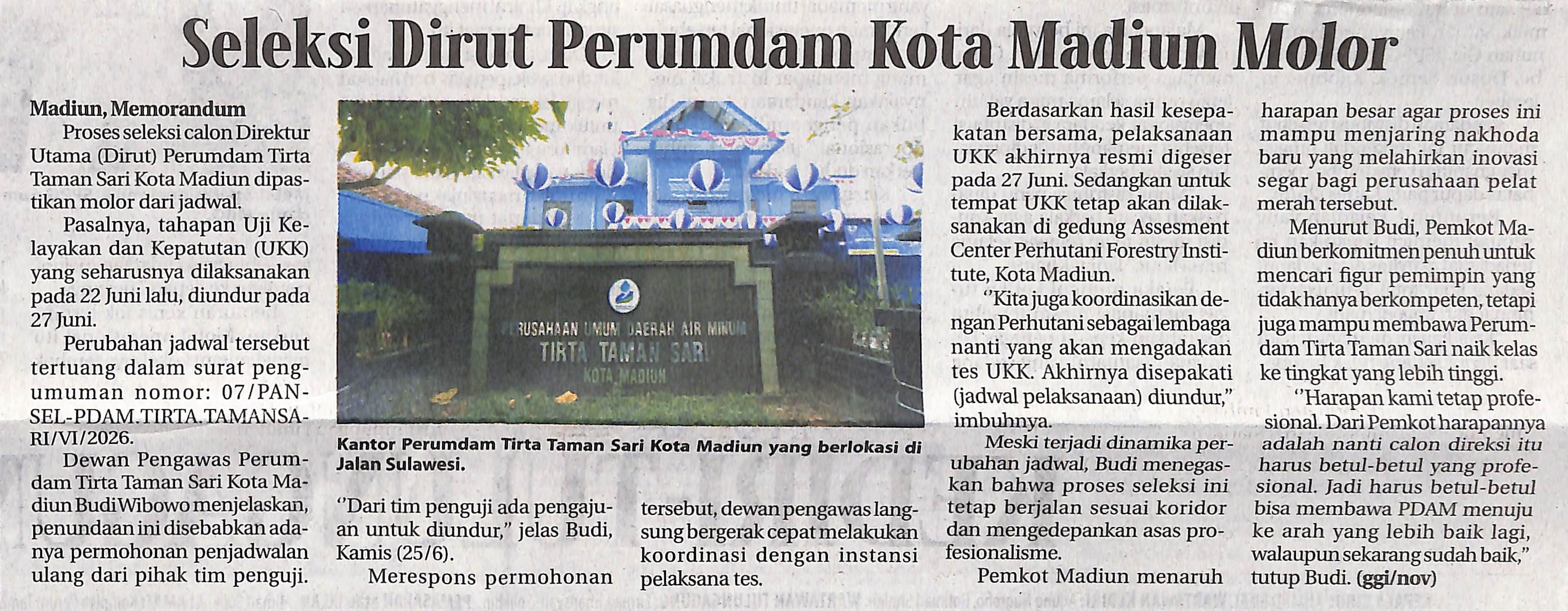 Seleksi Dirut Perumdam Kota Madiun Molor