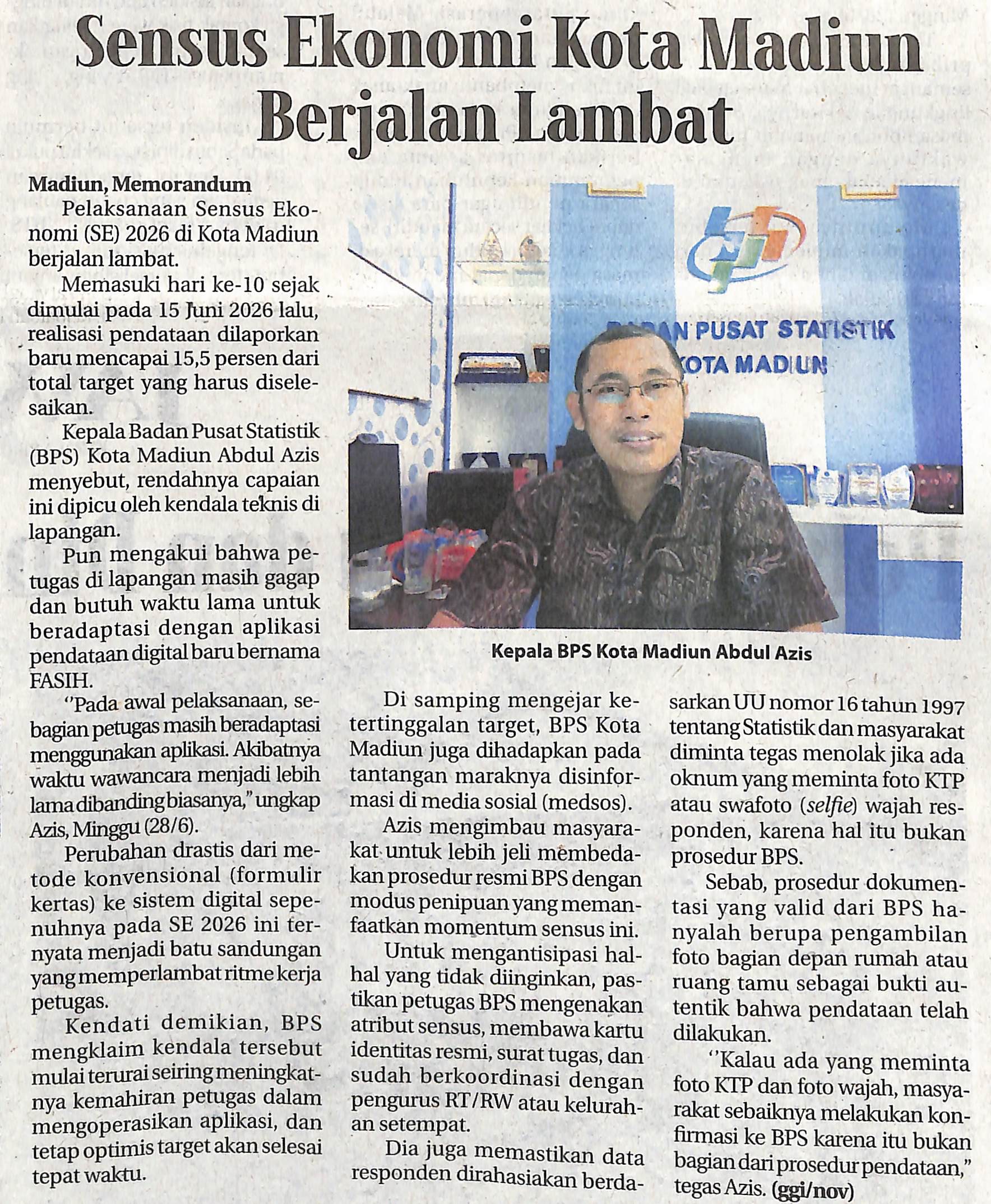 Sensus Ekonomi Kota Madiun Berjalan Lambat