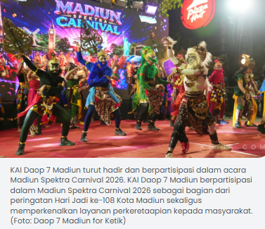HUT Kota Madiun ke-108, KAI Daop 7 Meriahkan Madiun Spektra Carnival 2026