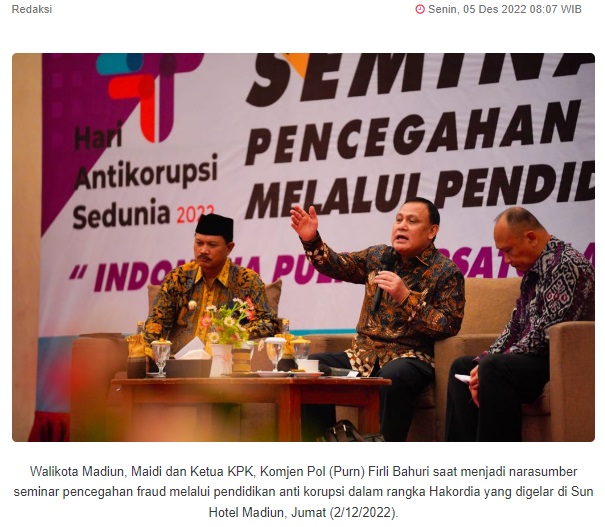 KPK Apresiasi Enam Indikator Pembangunan Nasional di Kota Madiun