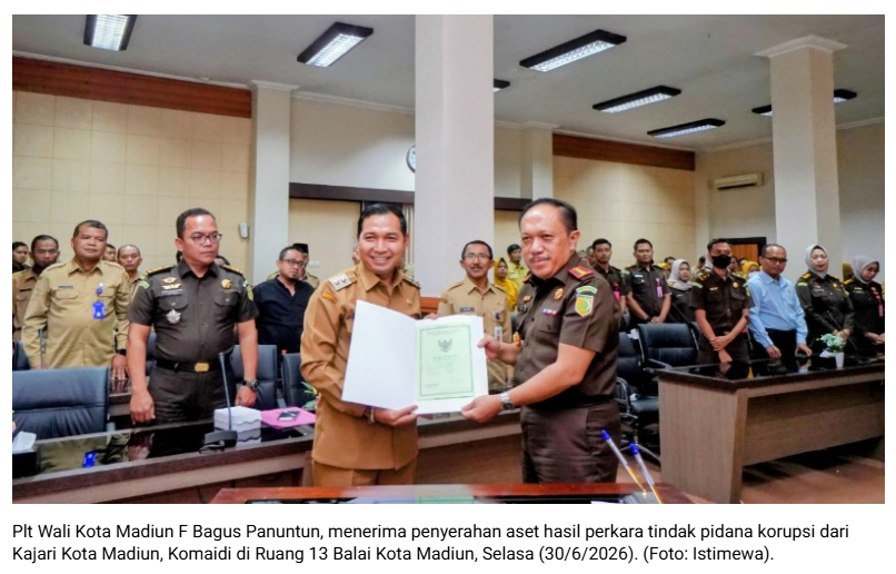 Kejari Kota Madiun Serahkan Aset Hasil Perkara Korupsi ke Pemkot Madiun