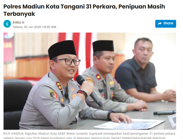 Polres Madiun Kota Tangani 31 Perkara, Penipuan Masih Terbanyak