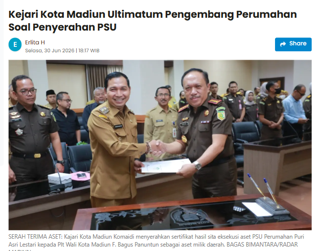 Kejari Kota Madiun Ultimatum Pengembang Perumahan Soal Penyerahan PSU