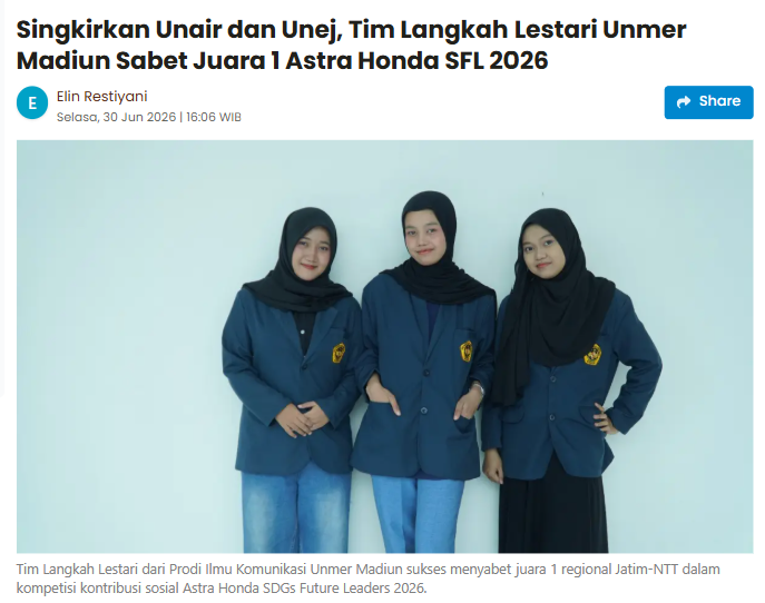 Singkirkan Unair dan Unej, Tim Langkah Lestari Unmer Madiun Sabet Juara 1 Astra Honda SFL 2026