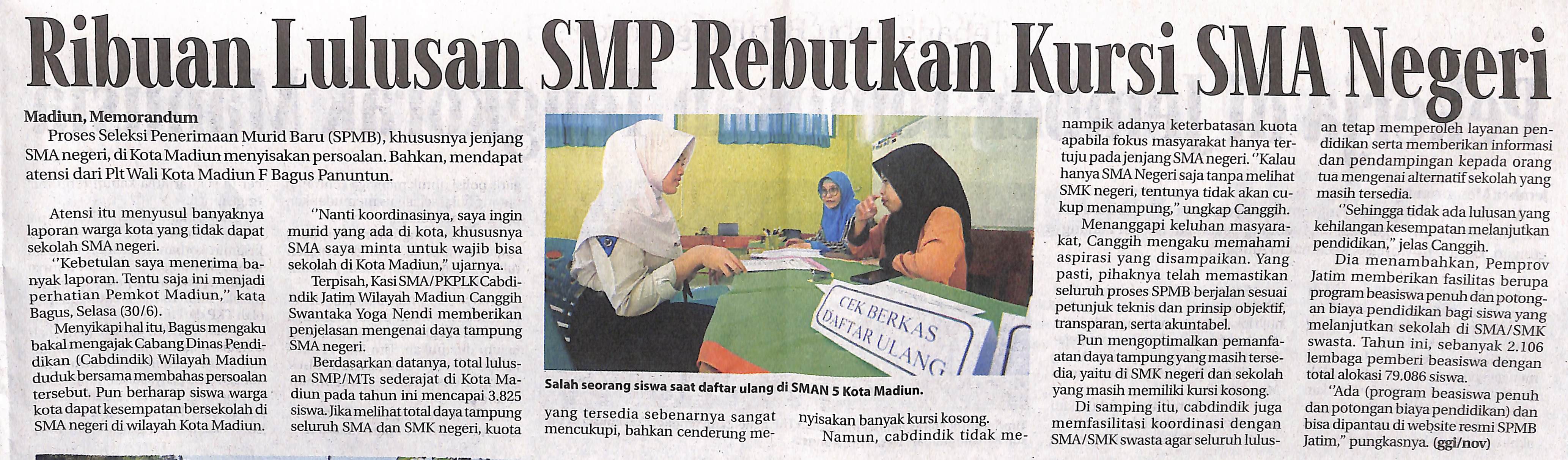 Ribuan Lulusan SMP Rebutkan Kursi SMA Negeri