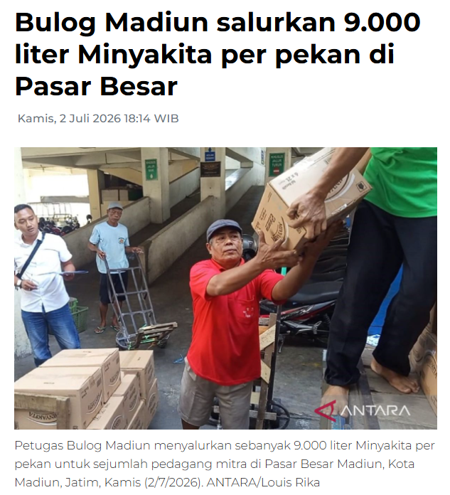 Bulog Madiun salurkan 9.000 liter Minyakita per pekan di Pasar Besar