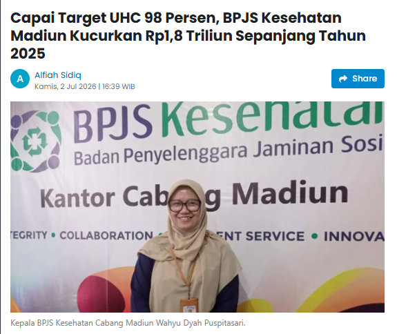 Capai Target UHC 98 Persen, BPJS Kesehatan Madiun Kucurkan Rp1,8 Triliun Sepanjang Tahun 2025