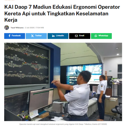 KAI Daop 7 Madiun Edukasi Ergonomi Operator Kereta Api untuk Tingkatkan Keselamatan Kerja
