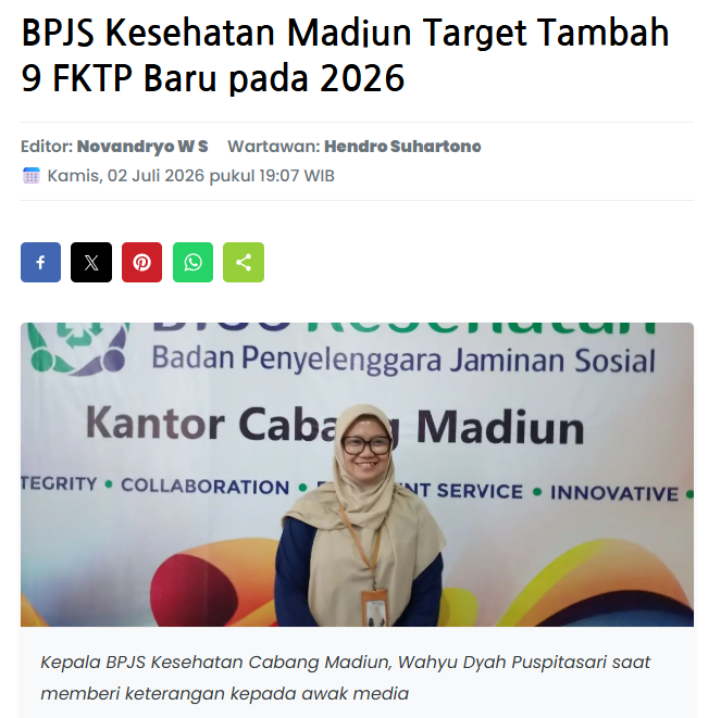 BPJS Kesehatan Madiun Target Tambah 9 FKTP Baru pada 2026
