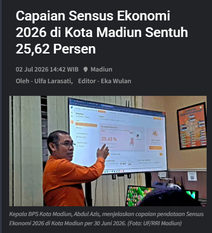 Capaian Sensus Ekonomi 2026 di Kota Madiun Sentuh 25,62 Persen