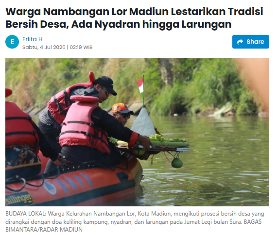 Warga Nambangan Lor Madiun Lestarikan Tradisi Bersih Desa, Ada Nyadran hingga Larungan