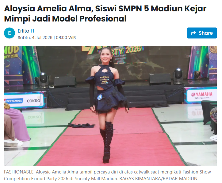 Aloysia Amelia Alma, Siswi SMPN 5 Madiun Kejar Mimpi Jadi Model Profesional