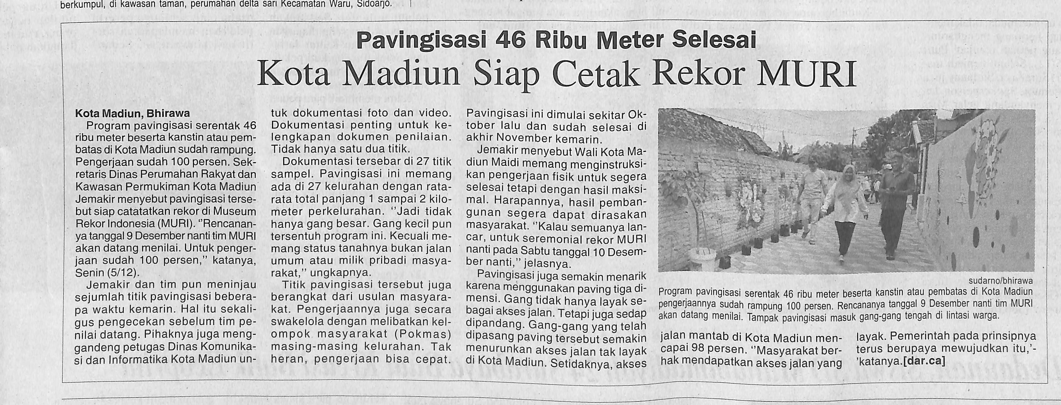 Pavingisasi 46 Ribu Meter Selesai, Kota Madiun Siap Cetak Rekor MURI