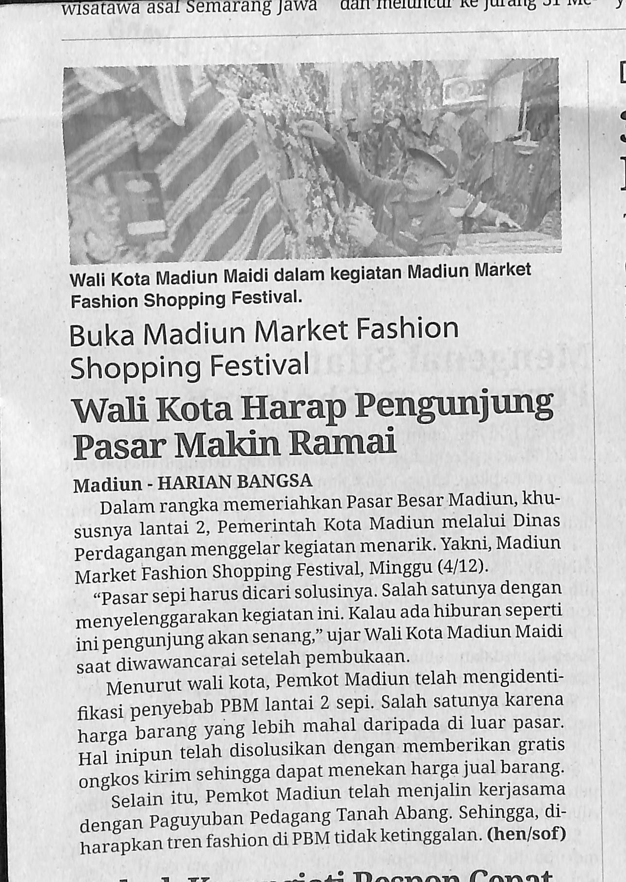 Buka Madiun Market Fashion Shopping Festival, Walikota Harap Pengunjung Pasar Makin Ramai