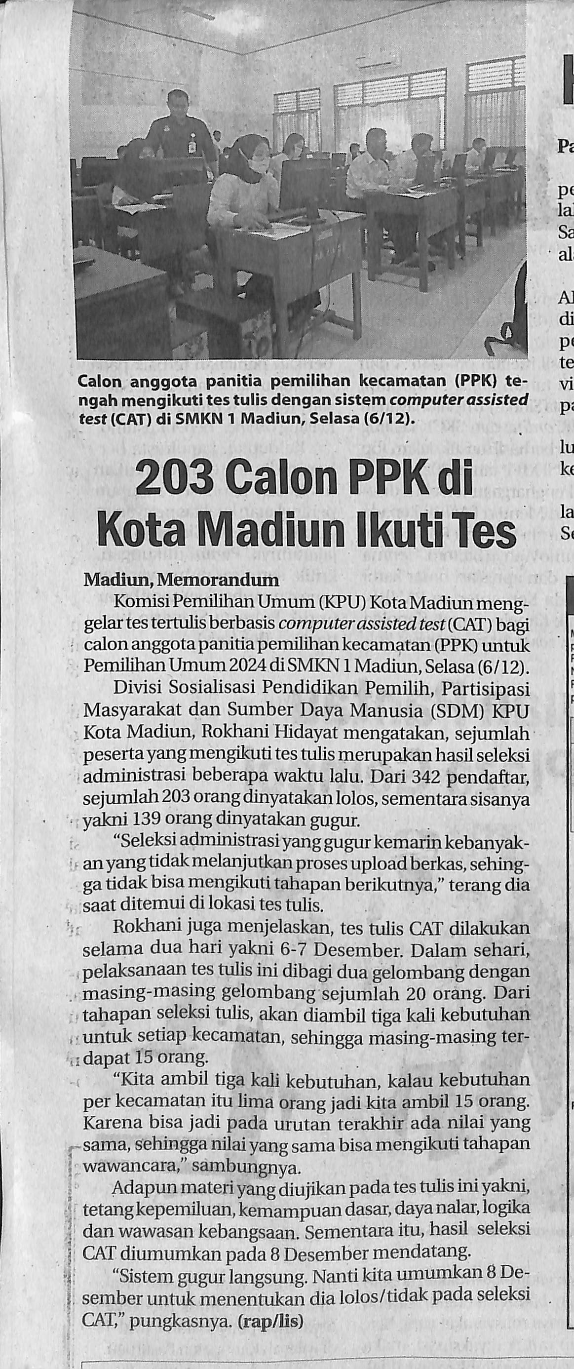 203 Calon PPK di Kota Madiun Ikuti Tes