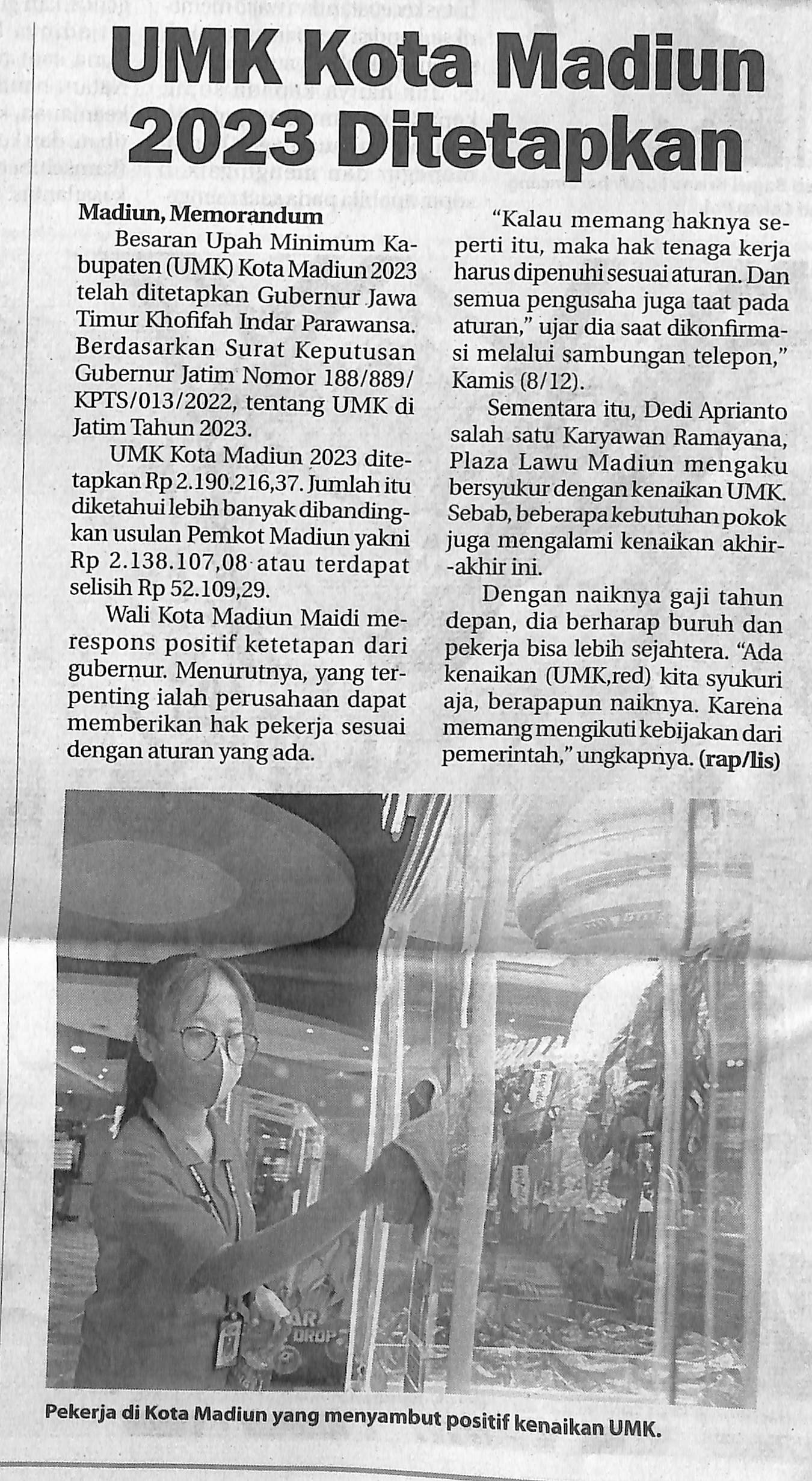 UMK Kota Madiun 2023 Ditetapkan