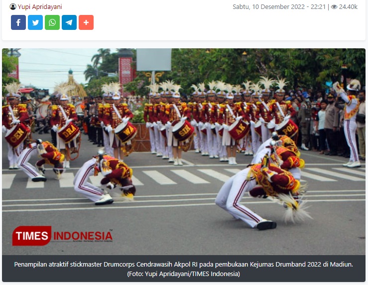 Opening Kejurnas Drumband 2022 di Madiun Drumcorps Akpol Tampil Full Action