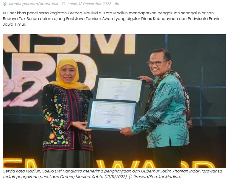 Jos! Pecel dan Grebeg Maulud Madiun Diakui Jadi Warisan Budaya Tak Benda