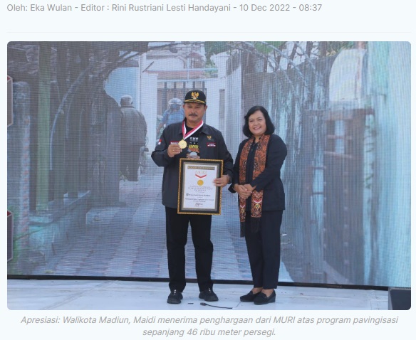 Program Pavingisasi Kota Madiun Dapat Penghargaan MURI