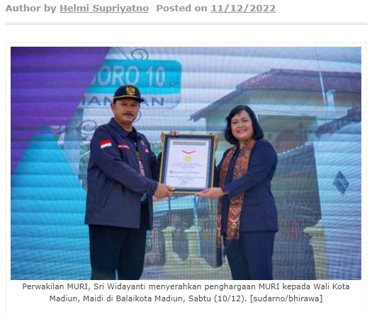 Pavingisasi Serentak di Lokasi Terbanyak, Pemkot Madiun Raih Penghargaan MURI
