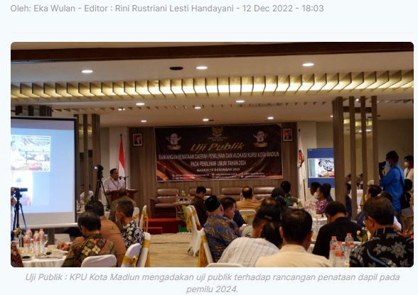 KPU Kota Madiun Gelar Uji Publik Dua Rancangan Penataan Dapil Pemilu 2024