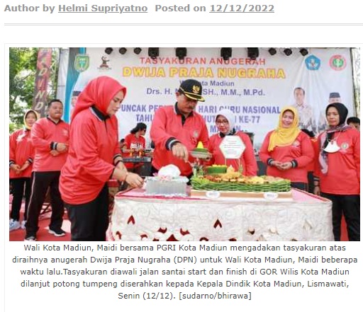 Wali Kota Madiun Raih Anugerah Dwija Praja Nugraha