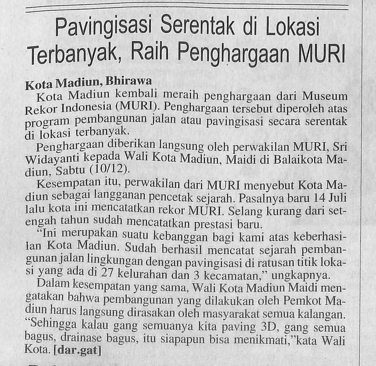 Pavingisasi Serentak di Lokasi Terbanyak, Raih Penghargaan MURI