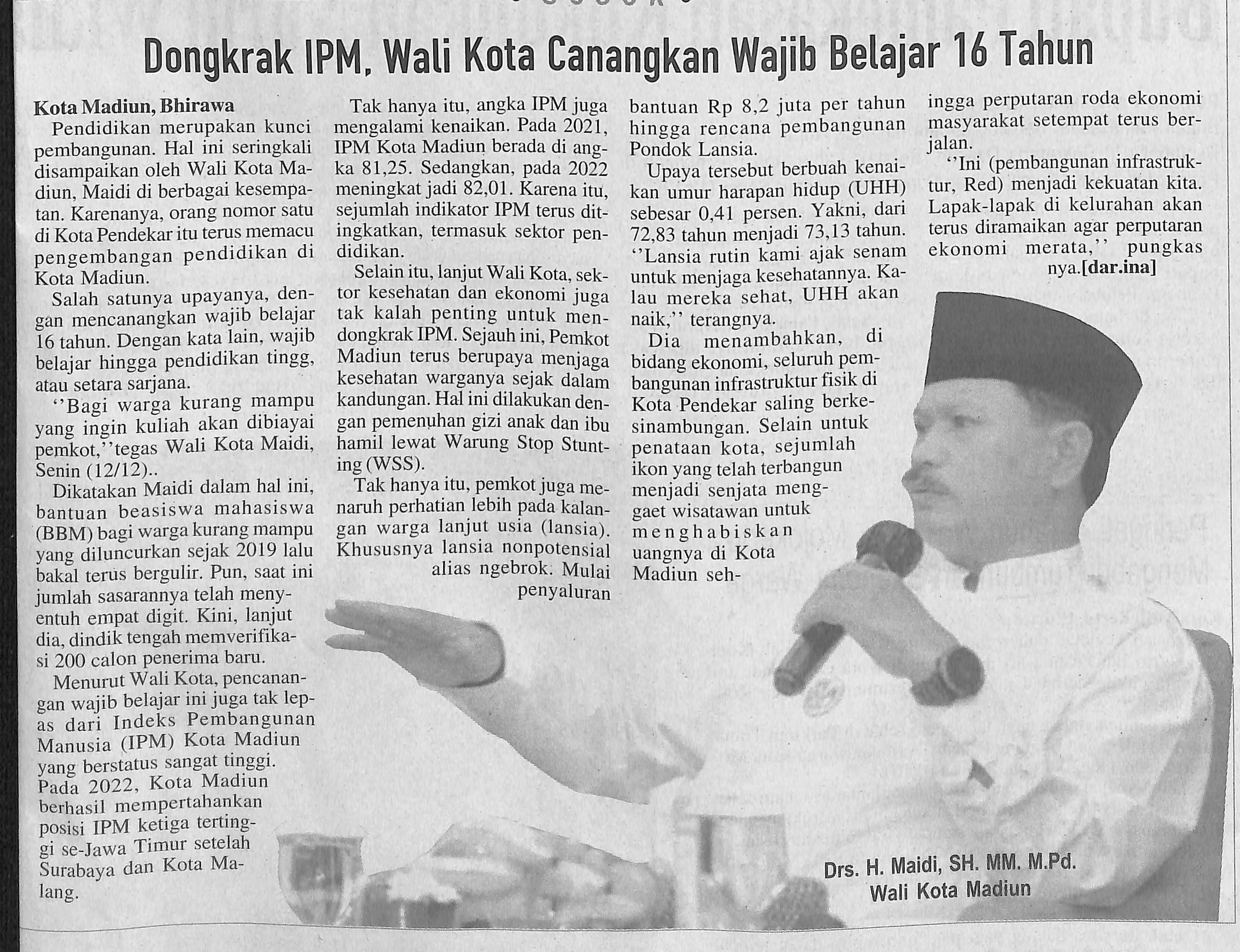 Dongkrak IPM, Walikota Canangkan Wajib Belajar 16 Tahun