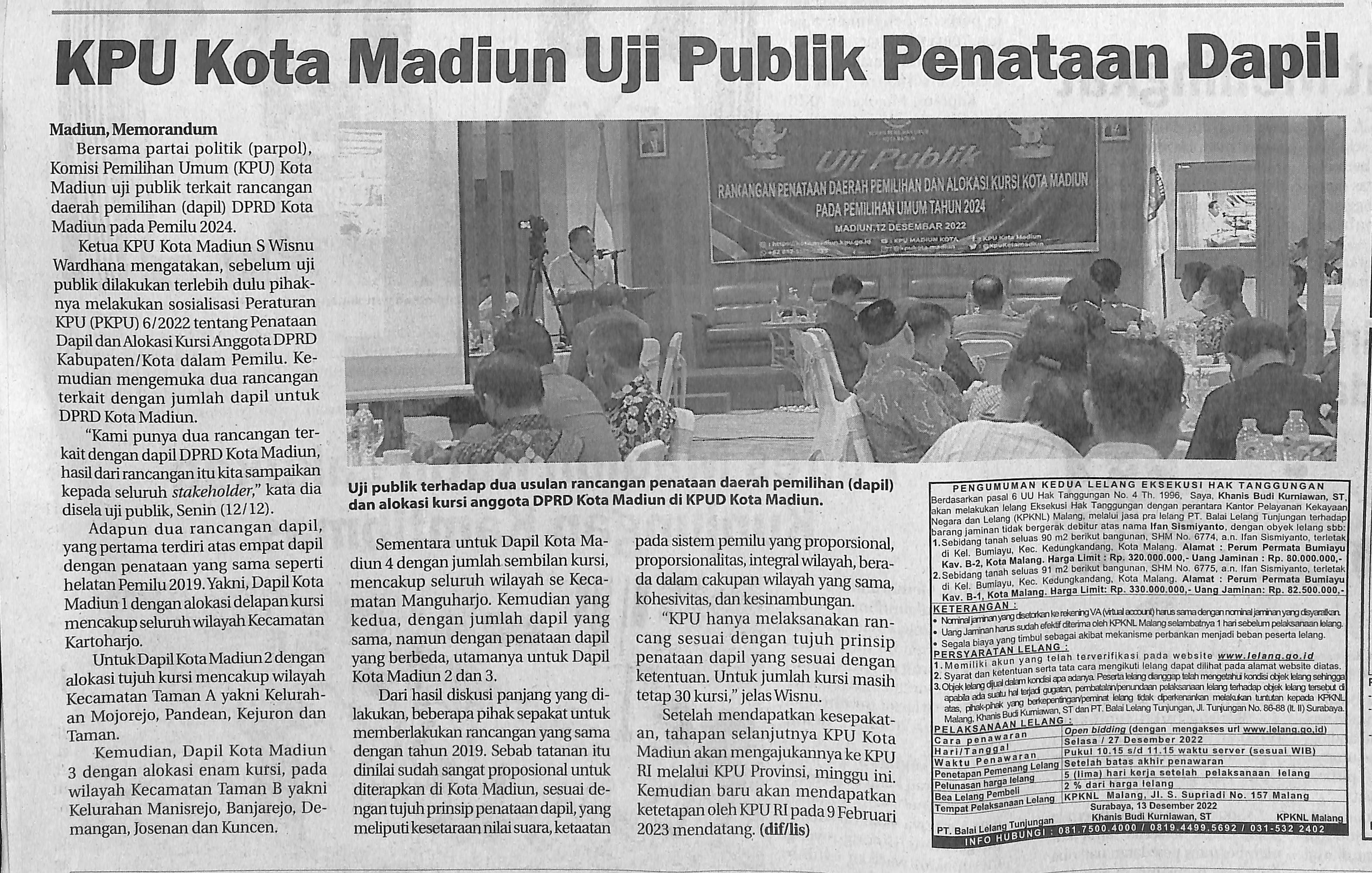 KPU Kota Madiun Uji Publik Penataan Dapil