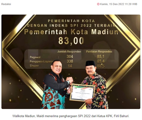 Kota Madiun, Kota Terbaik SPI se-Indonesia