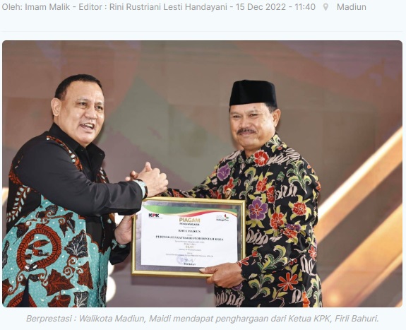 Pemkot Madiun Raih Penghargaan SPI Tertinggi Tingkat Kota se Indonesia