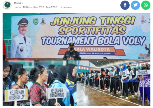 Kejuaraan Bola Voli Piala Walikota Madiun Dimulai, 27 Kelurahan Siap Berlaga