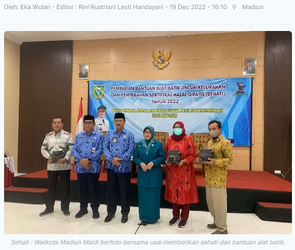 Pemkot Madiun Serahkan Sertifikat Halal Gratis Bagi 310 Pelaku Usaha