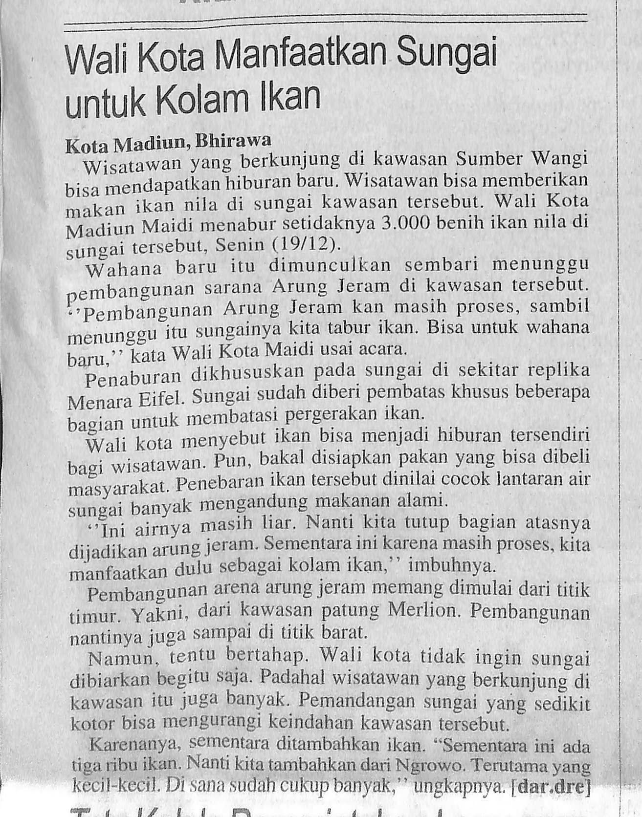 Walikota Manfaatkan Sungai Untuk Kolam Ikan