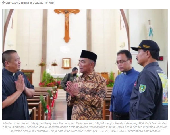 Menko PMK pantau kesiapan perayaan Natal 2022 di Madiun