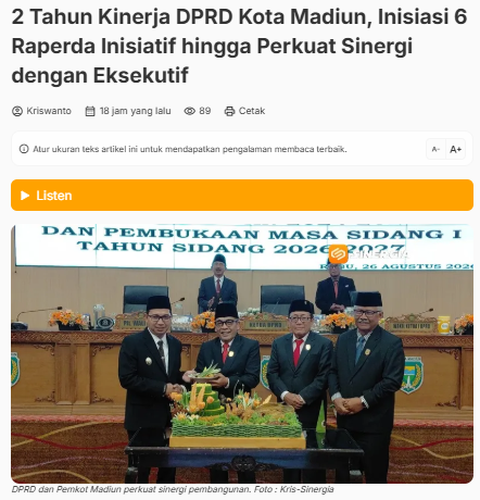 2 Tahun Kinerja DPRD Kota Madiun, Inisiasi 6 Raperda Inisiatif hingga Perkuat Sinergi dengan Eksekutif