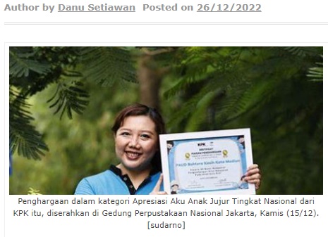 PAUD Bahtera Kasih Dapat Penghargaan dari KPK