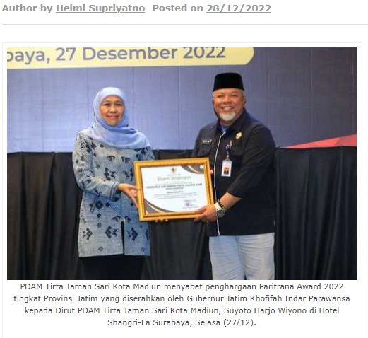Jamin K3 Karyawannya, PDAM Tirta Taman Sari Raih Paritrana Award 2022