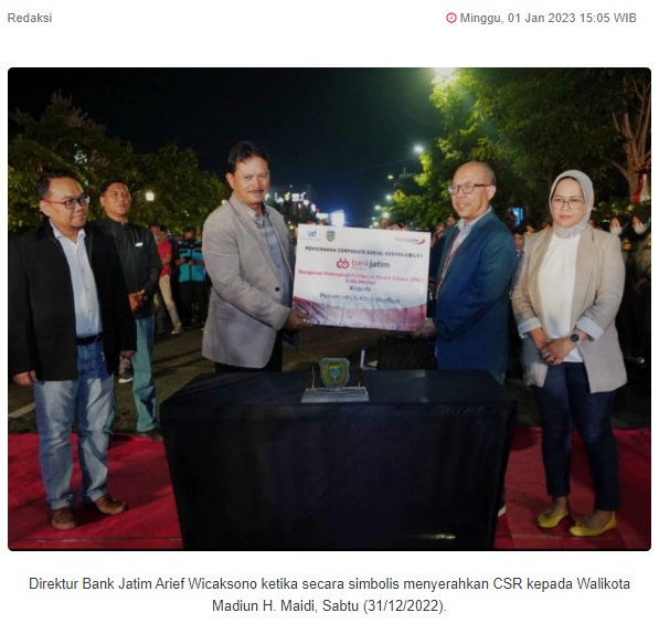 Bank Jatim Serahkan Bantuan Pekerjaan Bangunan Pelengkap PSC Kota Madiun