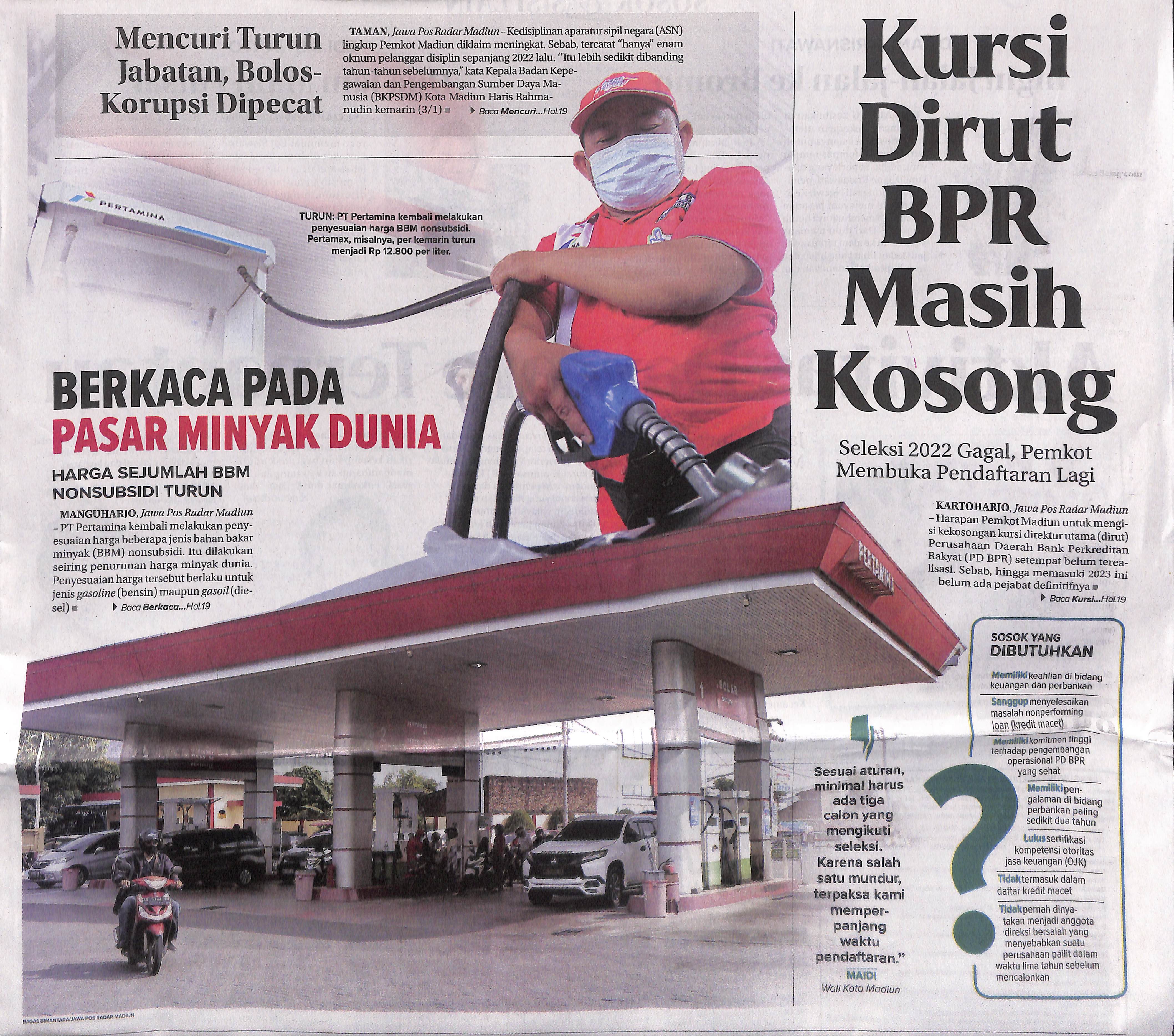 Kursi Dirut BPR Masih Kosong, Seleksi 2022 Gagal Pemkot Membuka Pendaftaran Lagi