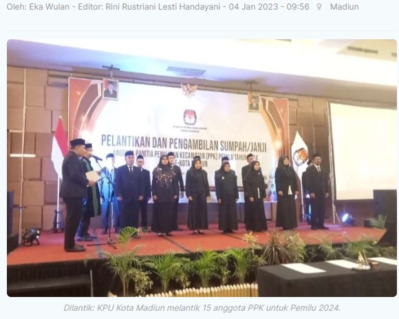 KPU Kota Madiun Lantik 15 Anggota PPK Pemilu 2024