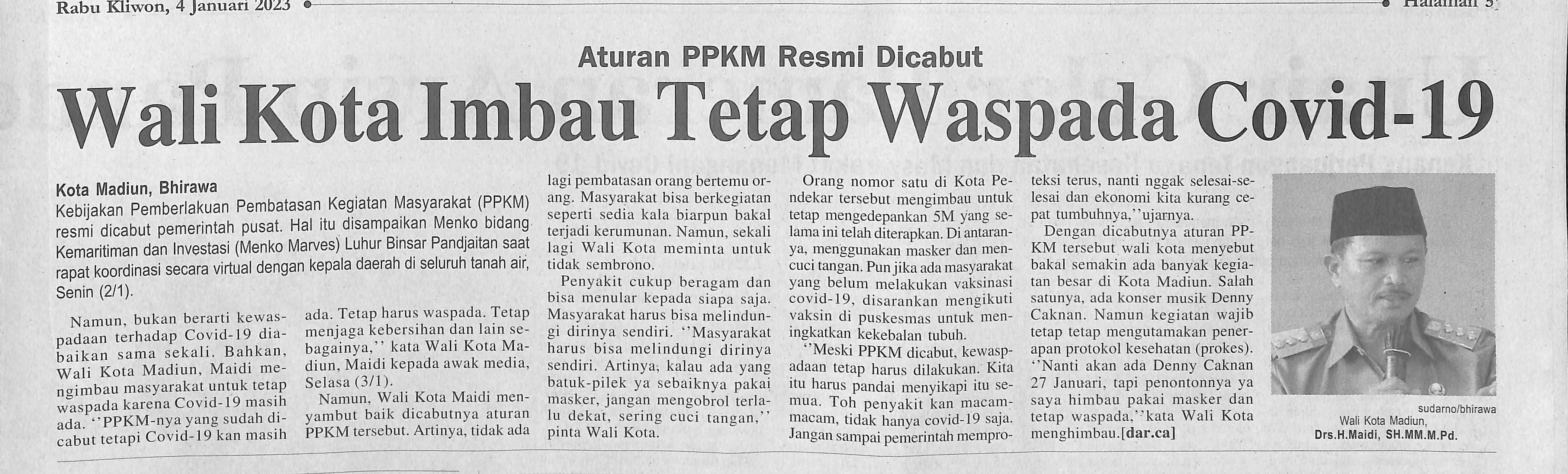 Aturan PPKM Resmi Dicabut, Wali Kota imbau Tetap Waspada Covid-19