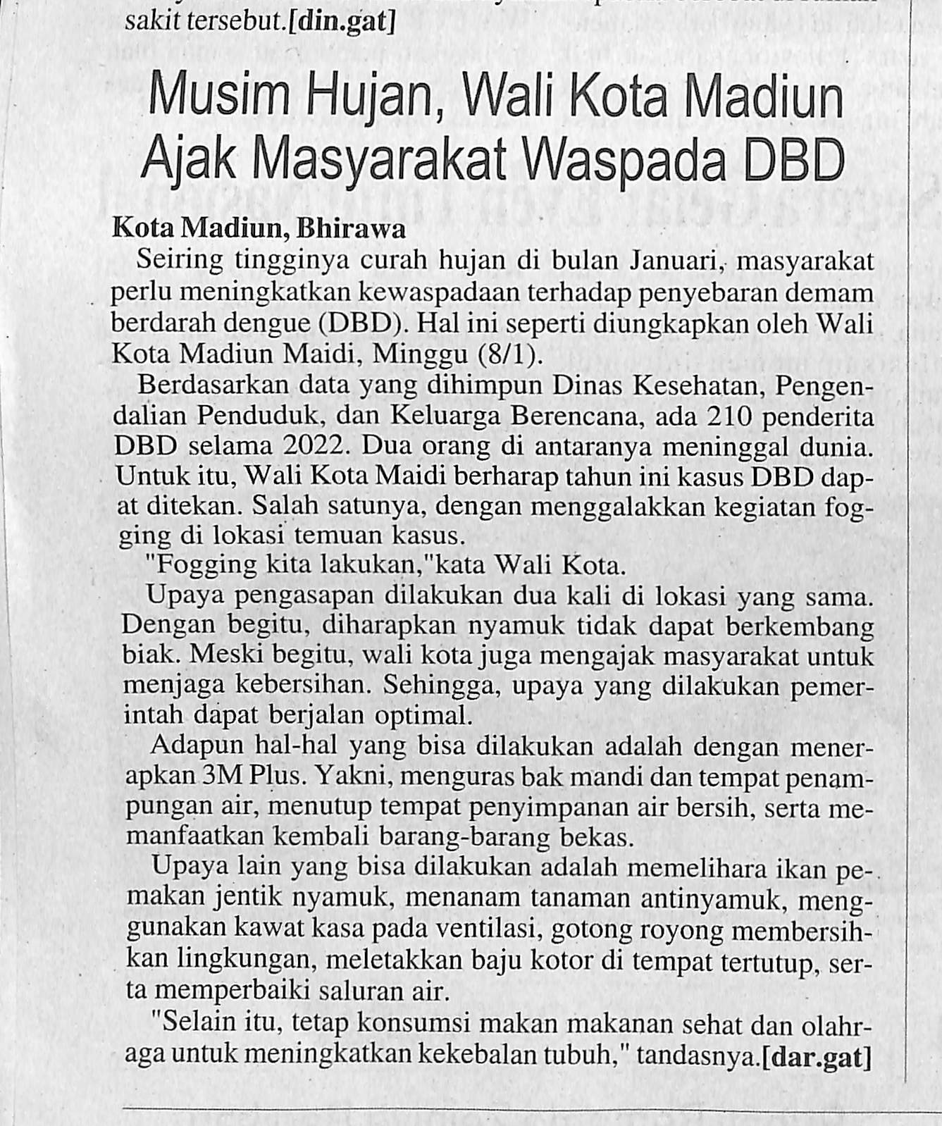 Musim Hujan Wali Kota Madiun Ajak Masyarakat Waspada DBD