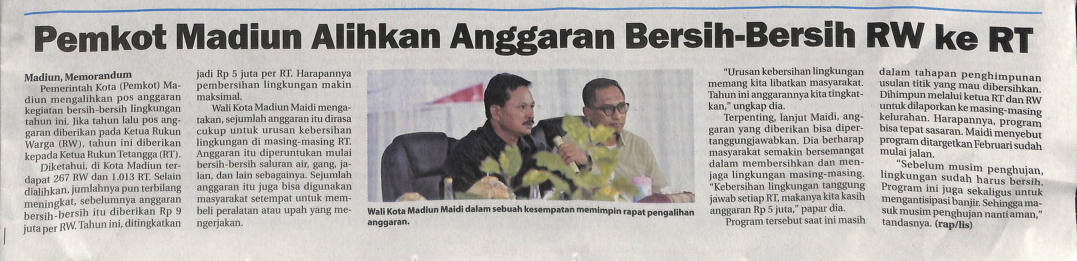 Pemkot Madiun Alihkan Anggaran Bersih-Bersih RW ke RT