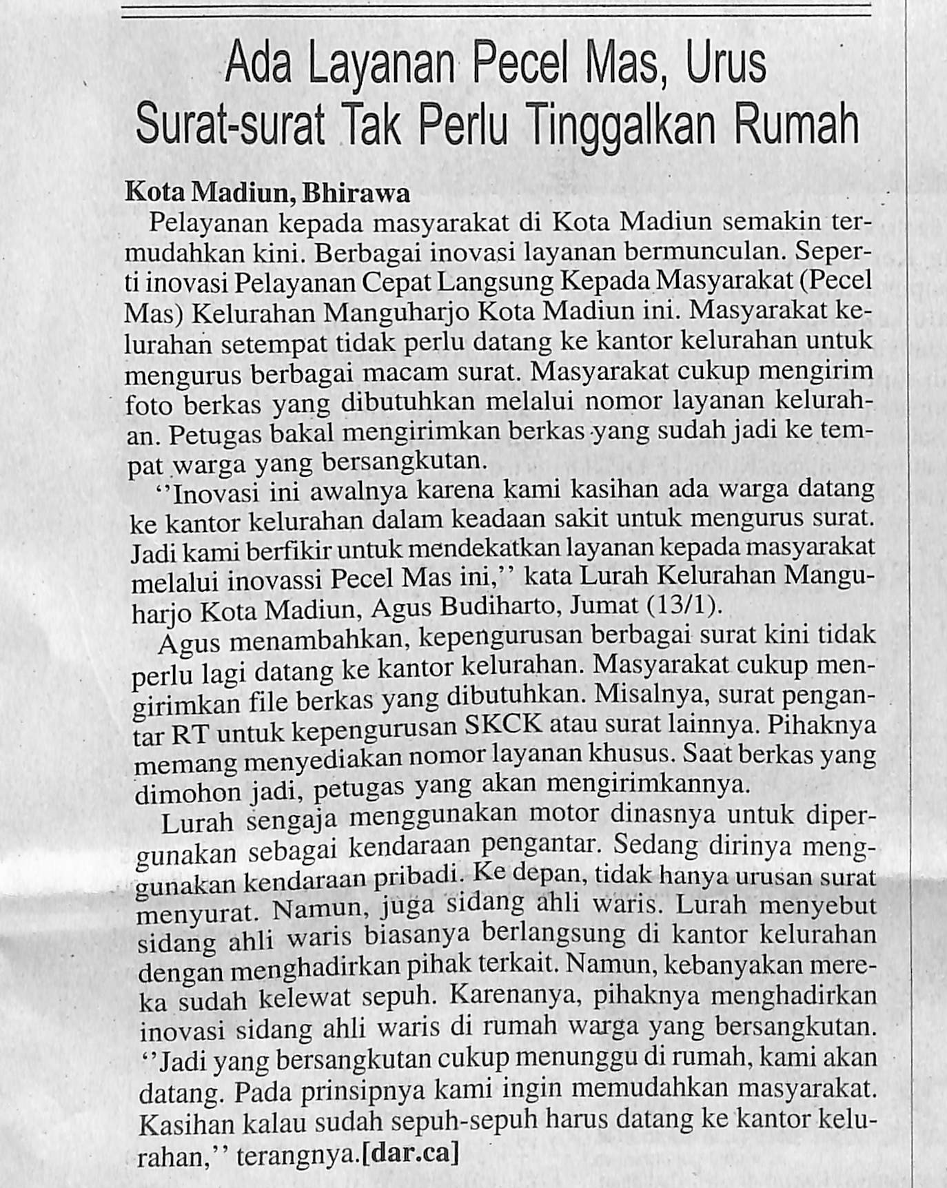 Ada Layanan Pecel Mas, Urus Surat-surat Tak Perlu Tinggalkan Rumah
