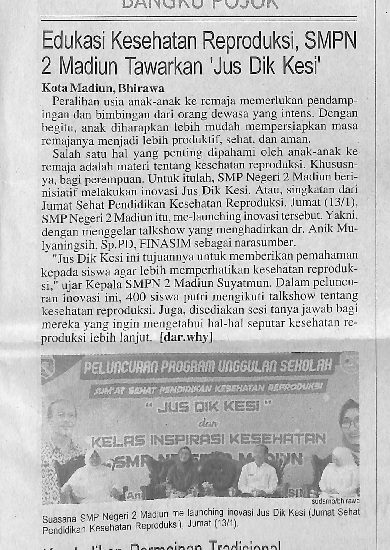 Edukasi Kesehatan Reproduksi, SMPN 2 Madiun Tawarkan 'Jus Dik Kesi'