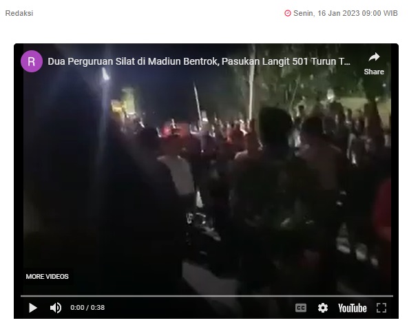 Dua Perguruan Silat di Madiun Bentrok, Pasukan Langit 501 Turun Tangan