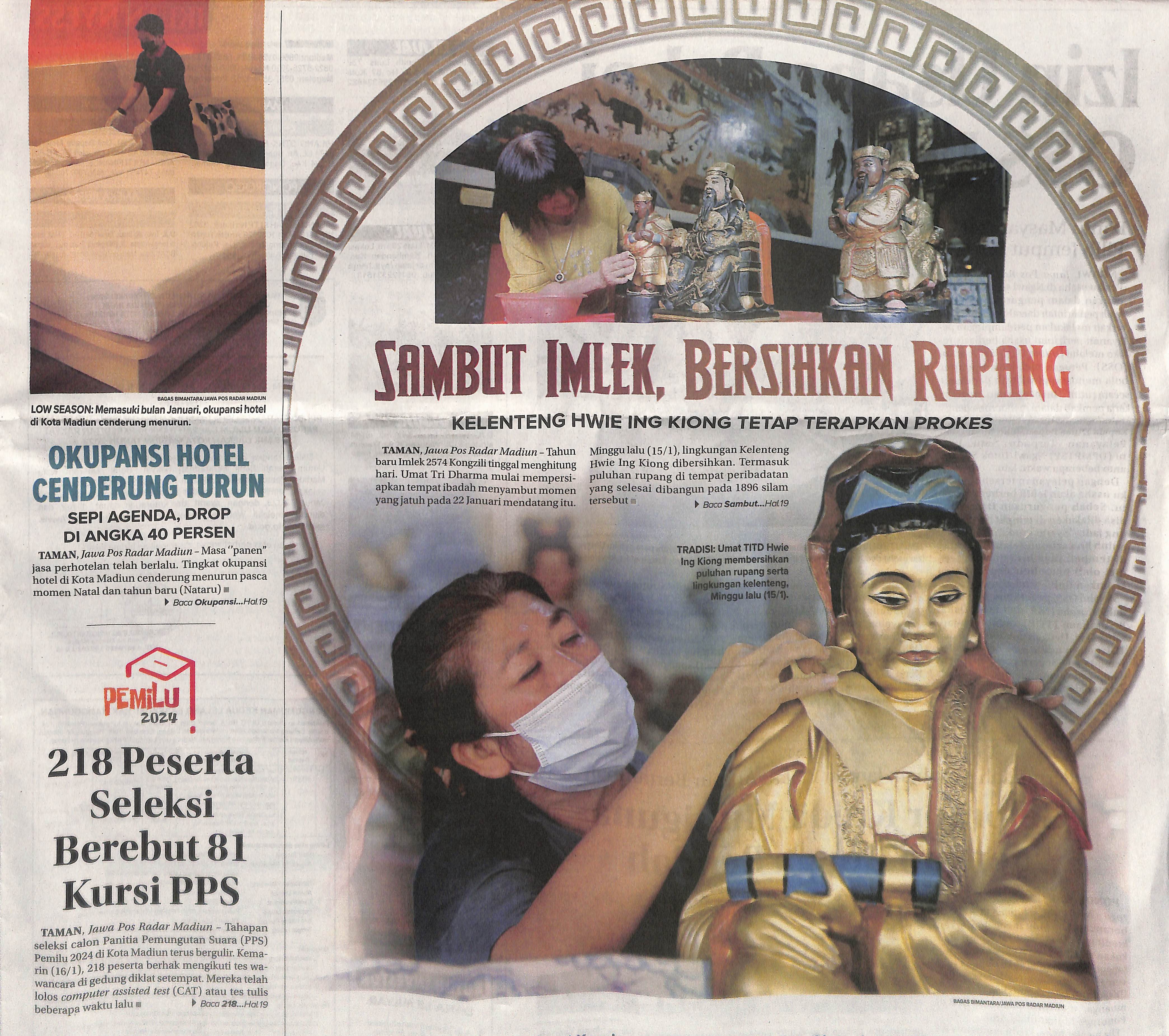 Sambut Imlek, Bersihkan Rupang, Kelenteng Hwei Ing Kiong Tetap Terapkan Prokes