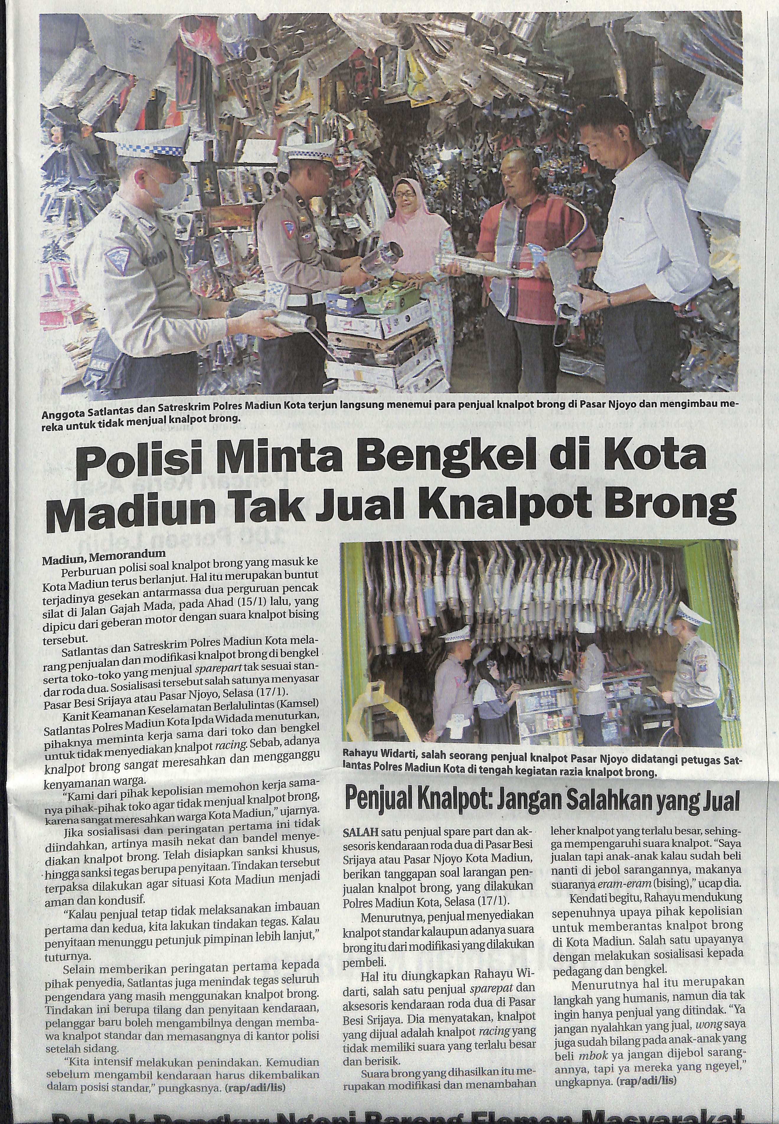 Polisi Minta Bengkel di Kota Madiun Tak Jual Knalpot Brong
